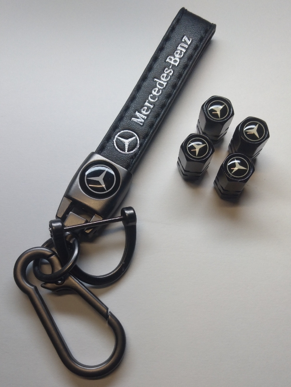 Keychain For Mercedes in Black and Valve Stem Caps NWT